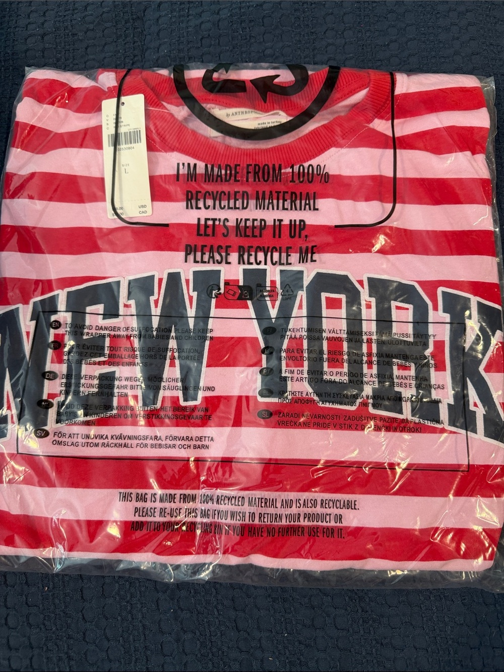 ANTHROPOLOGIE red stripe city top NEW YORK